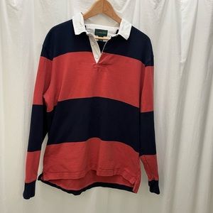 J Crew Always Blue Melon Wide Stripe Heavyweight Cotton Rugby Shirt